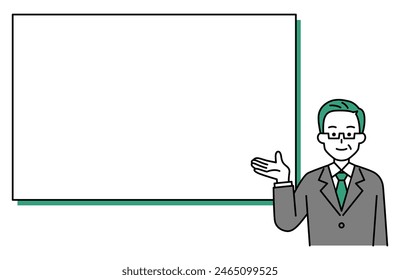 An elderly man in a suit explaining on a whiteboard