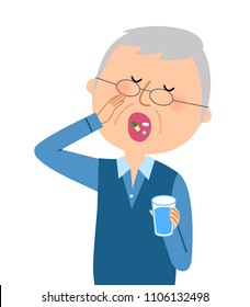 Elderly man taking medicine
