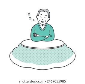 An elderly man taking a nap in a kotatsu