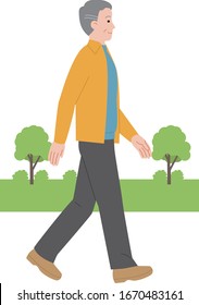 elderly man taking a walk. health.