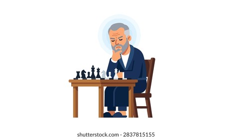 Elderly man thinking about his next chess move