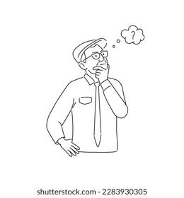 elderly man thinks about a difficult question. vector illustration