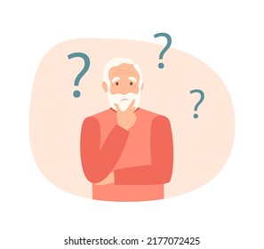 An elderly man thinks about his problems. Vector illustration isolated on white background.