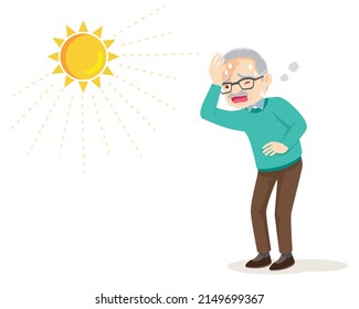 elderly man thirsty from heat of the summer sun.older feels so thirsty because of hot weather