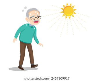 elderly man thirsty from heat of the summer sun.older feels so thirsty because of hot weather