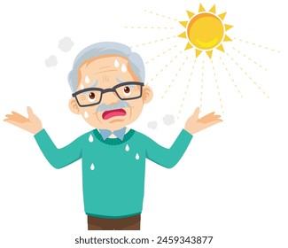 elderly man thirsty from heat of the summer sun.older feels so thirsty because of hot weather