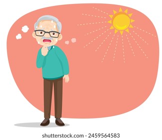 elderly man thirsty from heat of the summer sun.older feels so thirsty because of hot weather