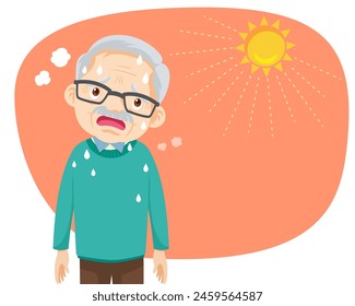 elderly man thirsty from heat of the summer sun.older feels so thirsty because of hot weather