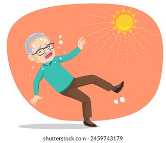 elderly man thirsty from heat of the summer sun.older feels so thirsty because of hot weather