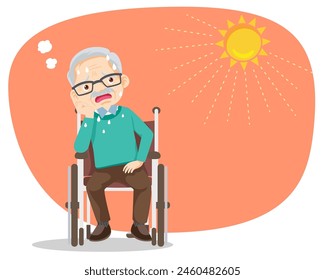 elderly man thirsty from heat of the summer sun.older feels so thirsty because of hot weather