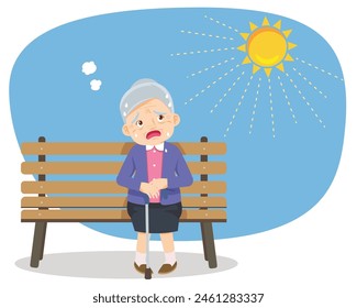 elderly man thirsty from heat of the summer sun.older feels so thirsty because of hot weather