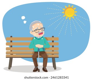 elderly man thirsty from heat of the summer sun.older feels so thirsty because of hot weather