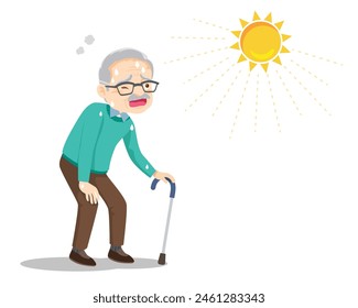 elderly man thirsty from heat of the summer sun.older feels so thirsty because of hot weather