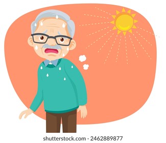 elderly man thirsty from heat of the summer sun.older feels so thirsty because of hot weather