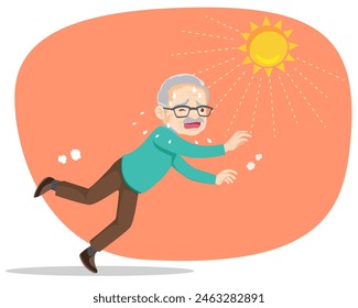 elderly man thirsty from heat of the summer sun.older feels so thirsty because of hot weather