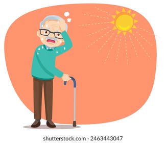 elderly man thirsty from heat of the summer sun.older feels so thirsty because of hot weather