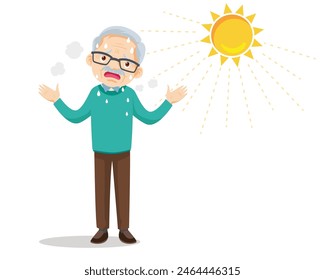 elderly man thirsty from heat of the summer sun.older feels so thirsty because of hot weather