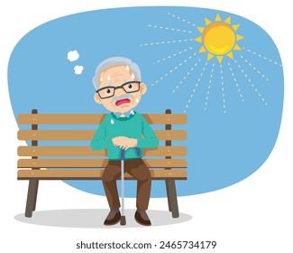 elderly man thirsty from heat of the summer sun.older feels so thirsty because of hot weather