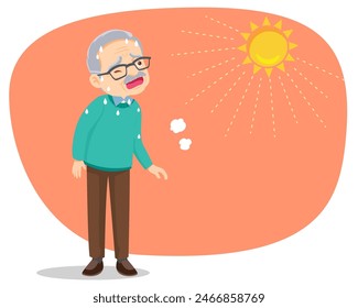 elderly man thirsty from heat of the summer sun.older feels so thirsty because of hot weather