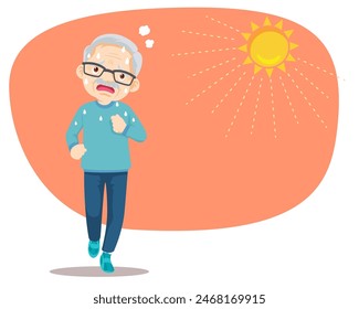 elderly man thirsty from heat of the summer sun.older feels so thirsty because of hot weather