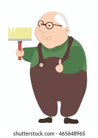 elderly man with a tool in his hand. Construction worker preparing to repair