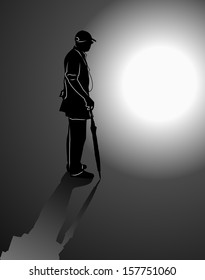 An elderly man with an umbrella. Vector illustration.