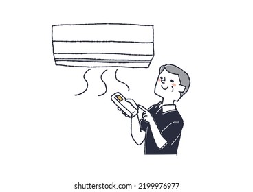 Elderly man using air conditioner People who use air conditioners and fans to prevent heat stroke in summer