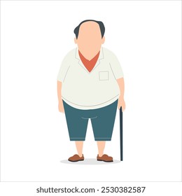 Elderly man using a cane, showcasing wisdom and experience in his expression and posture flat vector illustration