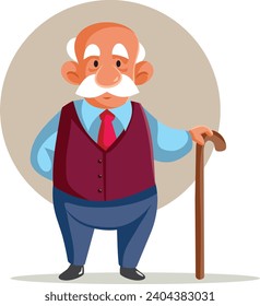 
Elderly man Using a Cane to Walk vector Cartoon Character. Full length drawing of a senior citizen standing using walking aid
