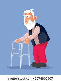 
Elderly Man Using Walking Frame Vector Illustration Design. Senior grandpa suffering a physical disability with aging 
