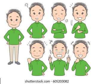 Elderly man with various facial expressions