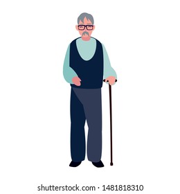 elderly man with walk stick