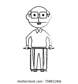 elderly man with a walker icon over white background vector illustration