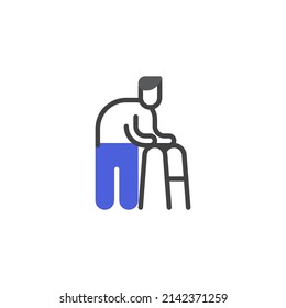 Hombre mayor con icono de línea de caminante. signo de estilo lineal para concepto móvil y diseño web. Icono vectorial de contorno de hombre desactivado. Símbolo, ilustración del logotipo. Gráficos vectoriales