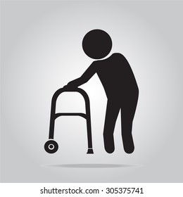 Elderly man and walker symbol icon vector illustration