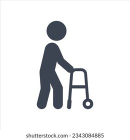 Elderly man walking with the assistance of a walker icon