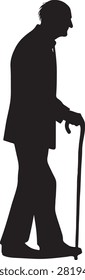 Elderly man walking with cane silhouette