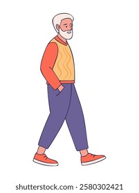 Elderly man walking illustration isolated vector