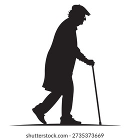 Elderly Man Walking Silhouette Vector