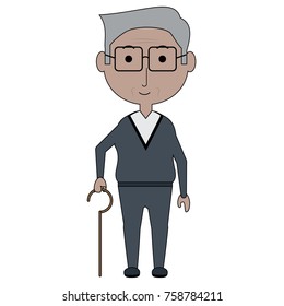 elderly man with a walking stick icon over white background colorful design vector illustration