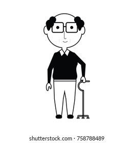 elderly man with a walking stick icon over white background vector illustration