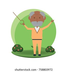 elderly man with a walking stick icon over white background colorful design vector illustration