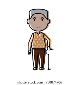 elderly man with a walking stick icon over white background colorful design vector illustration