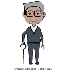 elderly man with a walking stick icon over white background colorful design vector illustration