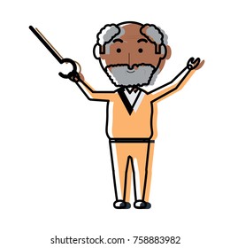 elderly man with a walking stick icon over white background colorful design vector illustration
