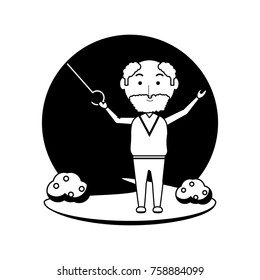 elderly man with a walking stick icon over white background vector illustration