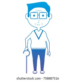elderly man with a walking stick icon over white background vector illustration