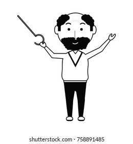 elderly man with a walking stick icon over white background vector illustration