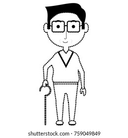 elderly man with a walking stick icon over white background vector illustration