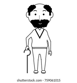 elderly man with a walking stick icon over white background vector illustration